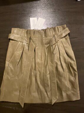 RAME Lamb Leather Belted Pleated Mini Skirt Size 29 NWT